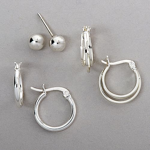 Sterling Silver 3pr. Ball & 2 Hoop Earrings - image 