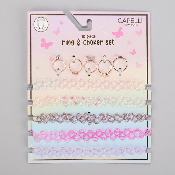 Girls Capelli New York 10pc. Beaded Choker & Ring Set - image 
