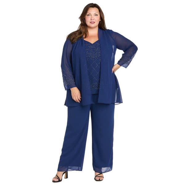 Plus Size R&M Richards 3 Piece Beaded Trim Pant Set - image 