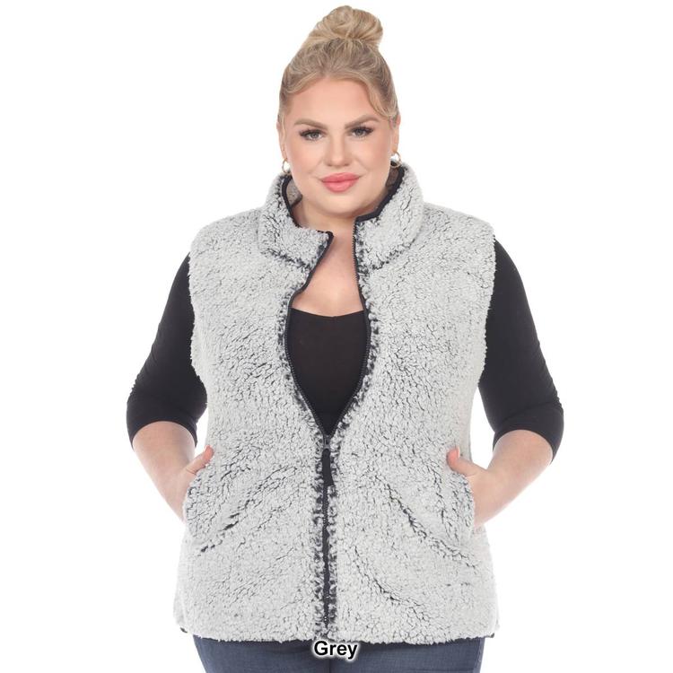 Plus Size White Mark Zip Up Sherpa Vest