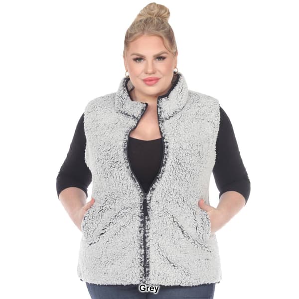 Plus Size White Mark Zip Up Sherpa Vest