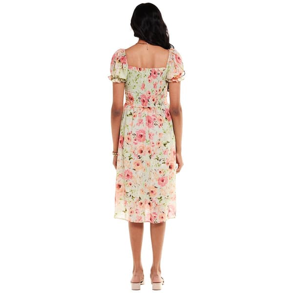 Womens Mary &amp; Mo Puff Sleeve Smock Bodice Floral Midi Dress