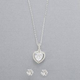 Design Collection Heart Necklace with Clear CZ Studs
