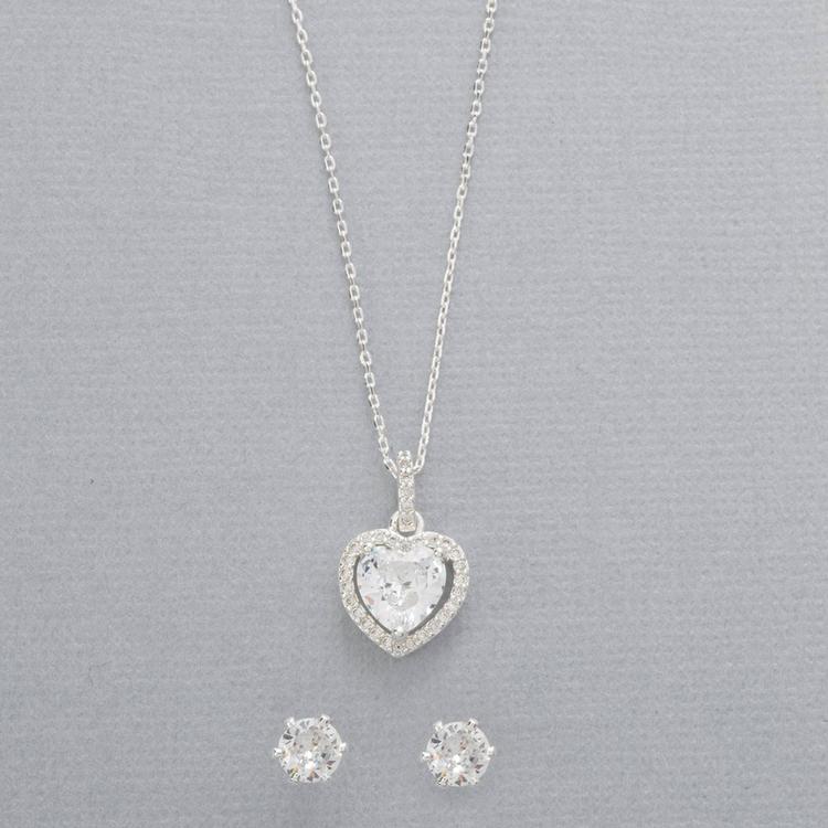 Design Collection Heart Necklace with Clear CZ Studs