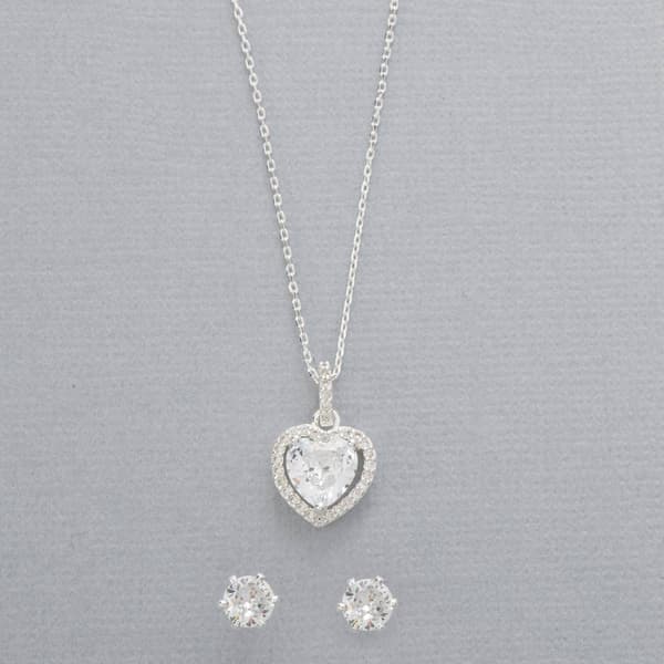 Design Collection Heart Necklace with Clear CZ Studs - image 