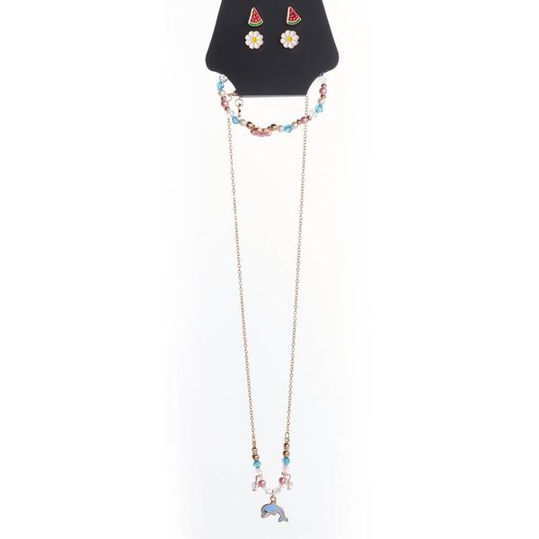 Lil'' Ashley Dolphin Necklace/Flower Bracelet/Earring Set - image 