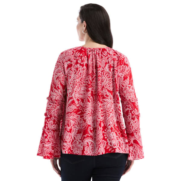 Plus Size Rafaella® Long Bell Sleeve Paisley Tie Neck Blouse - image 