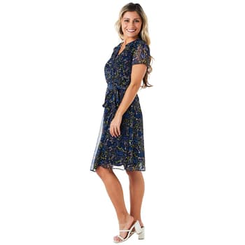 Plus Size MSK Short Sleeve Chiffon Pintuck A-Line Dress-Denim - Boscov's