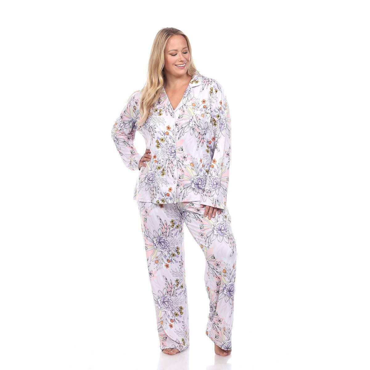 Plus Size White Mark 2pc. Long Sleeve Floral Pajama Set