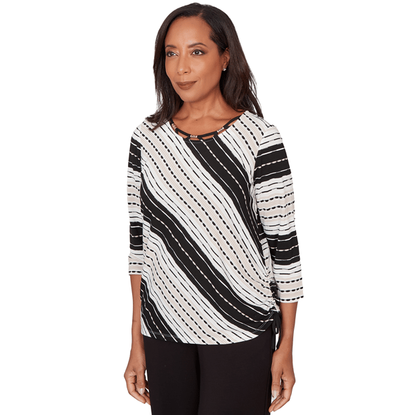 Petite Alfred Dunner Seville 3/4 Sleeve Diagonal Stripe Blouse
