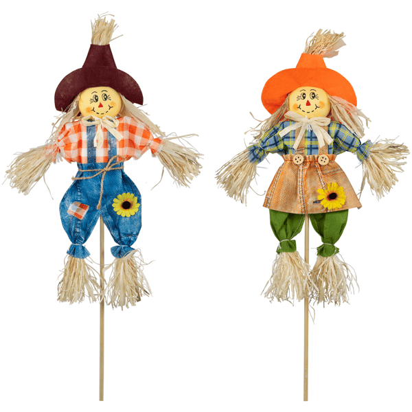 Northlight Boy & Girl Fall Harvest Scarecrow Picks - Set of 2 - image 