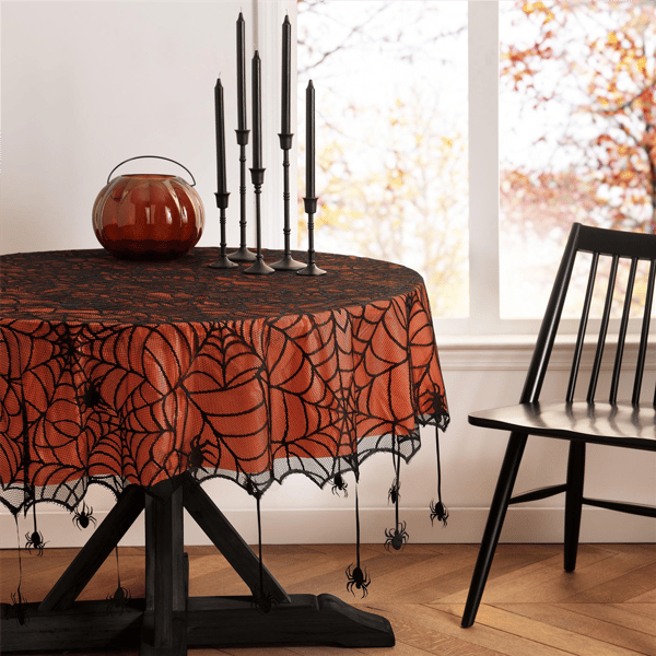 Threadmade Crawling Halloween Spider Lace Lined Tablecloth