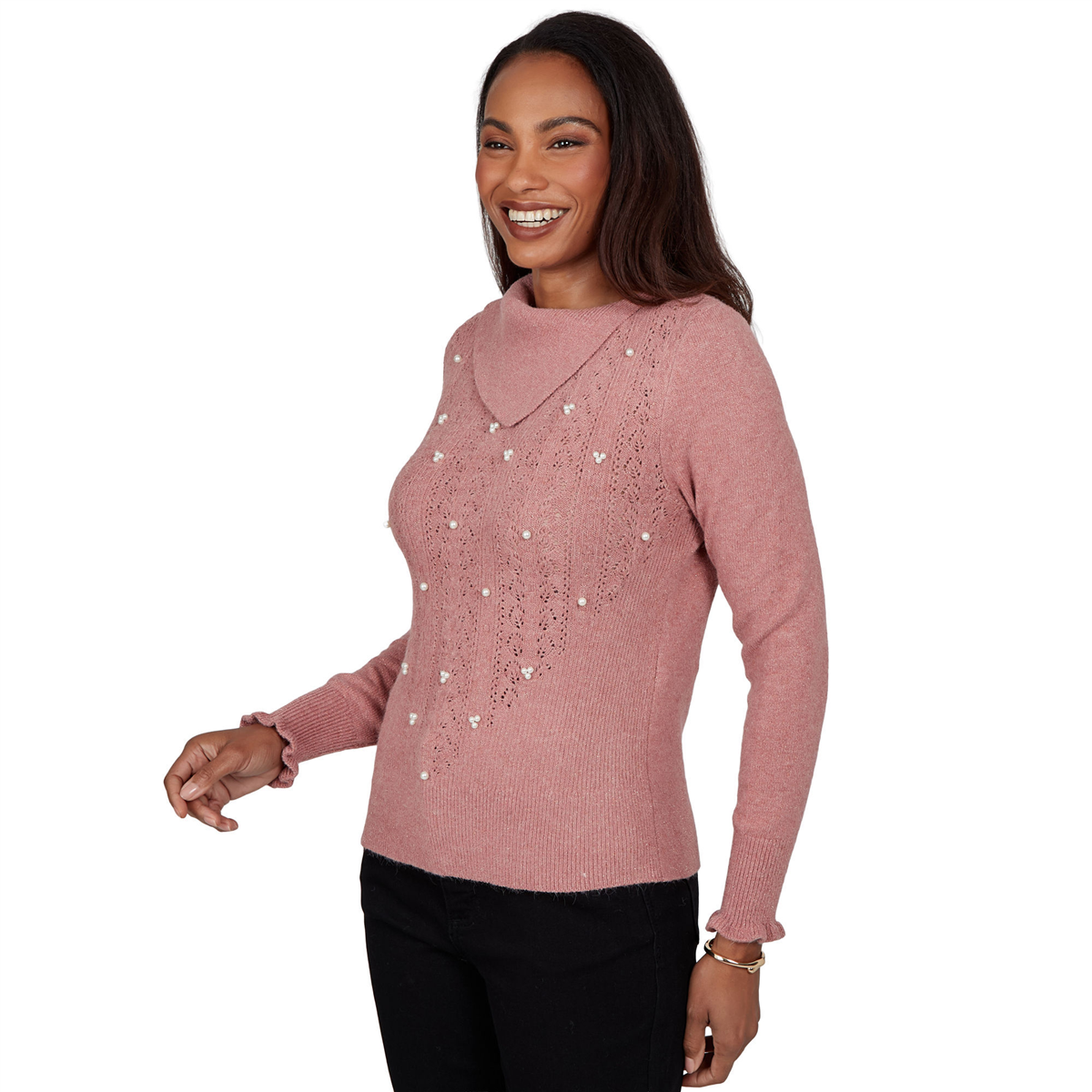 Womens Emaline Holiday Festivities Pointelle Stich Peal Sweater