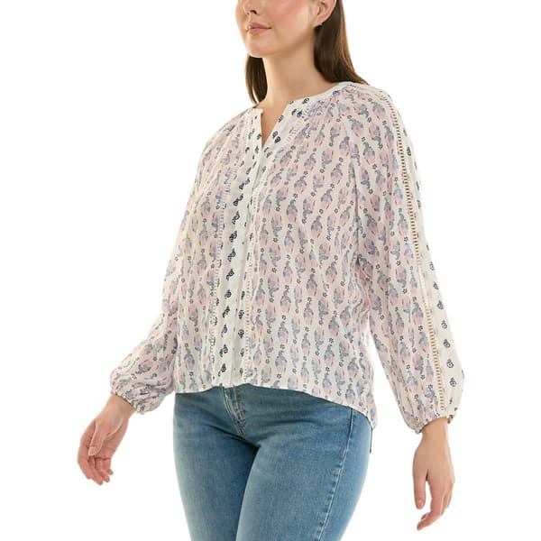 Womens Zac & Rachel 3/4 Sleeve Ditsy Floral Button Front Blouse
