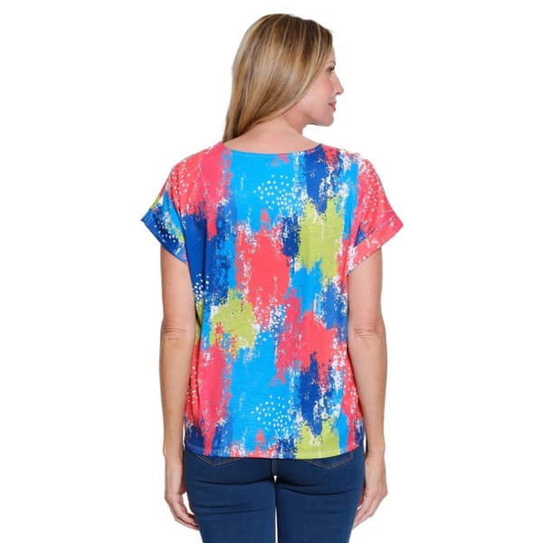 Petite Multiples Short Sleeve Tie Waist Colorful Splash Tee