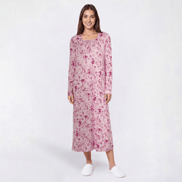 Petite White Orchid Long Sleeve Toile Butterknit Henley Nightgown