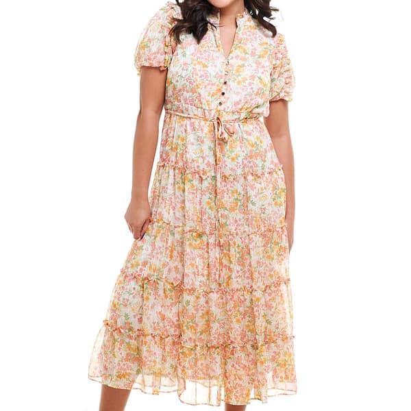 Petite MSK Short Puff Sleeve Floral Maxi Tier Dress