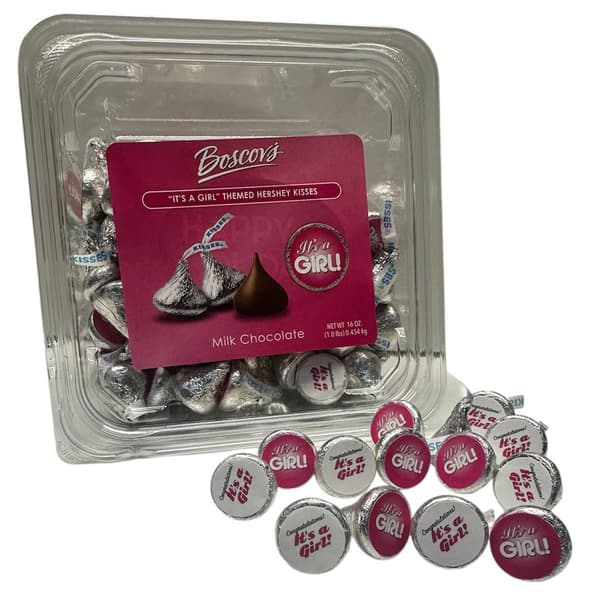Boscov&#39;&#39;s 16oz. It&#39;&#39;s A Girl Milklicious Milk Chocolate Kisses - image 