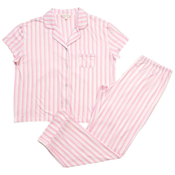 Womens Laura Ashley® Short Sleeve Double Stripe Pajama Set - image 