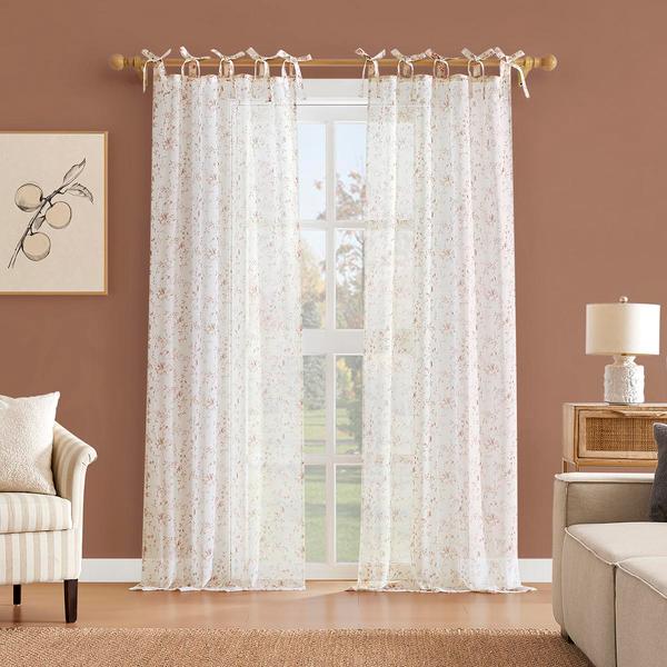 Lioren Floral Print Sheer Curtain Pair - image 