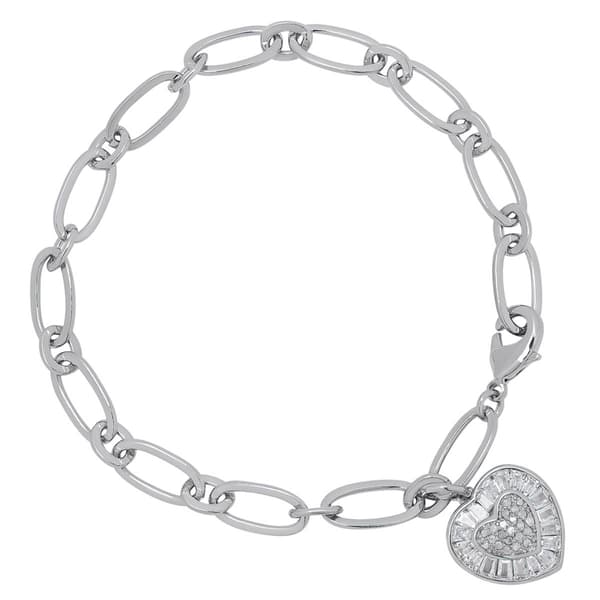 Gianni Argento Silver Plate Diamond Baguette Heart Chain Bracelet - image 