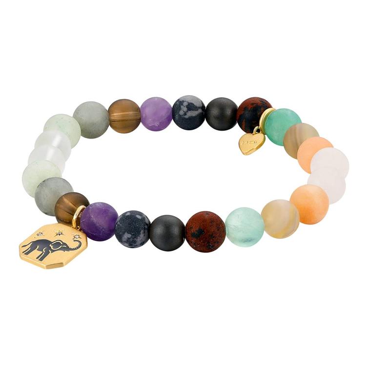 Shine Gold Flash Plated Multi Matte Stone Elephant Bracelet