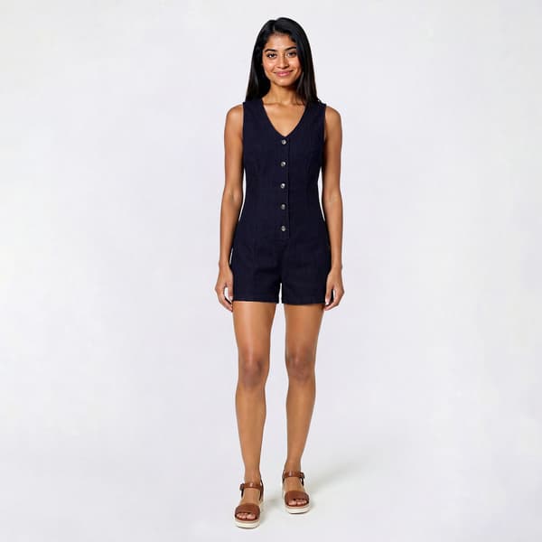 Juniors Love Tree Stretch Denim Button Front Romper
