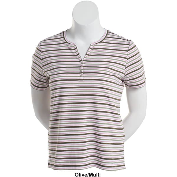 Petite Hasting & Smith Short Sleeve Stripe Henley Top