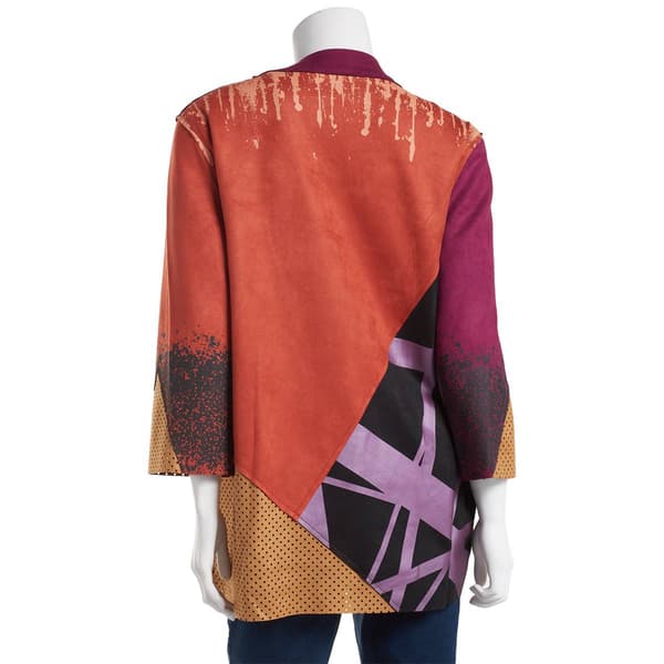 Womens Ali Miles 3/4 Sleeve Faux Suede Patchwork Jacket