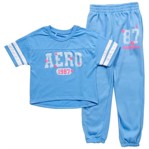 Girls &#40;7-12&#41; Aeropostale Short Sleeve Flower 87 Tee & Joggers - image 