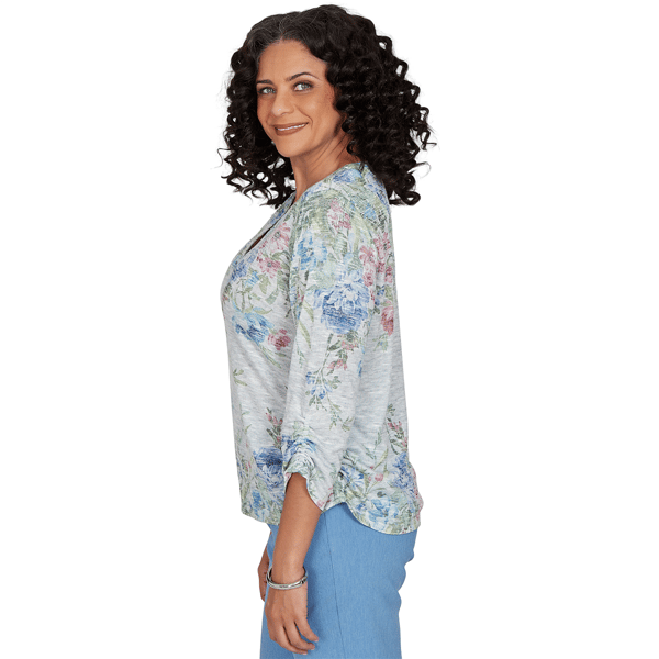 Petite Alfred Dunner Provence Floral Marled Henley Blouse