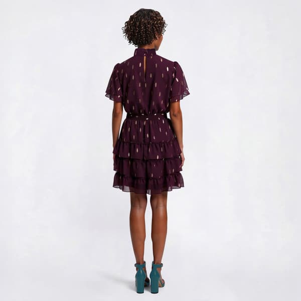 Womens MSK Flutter Sleeve Smock Neck Dot Tiered Fit & Flare Dress