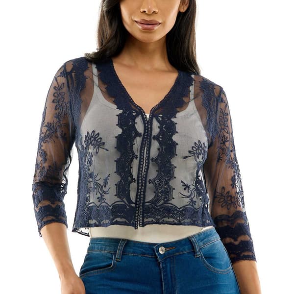 Womens Nina Leonard 3/4 Sleeve Embroidered Sheer Shrug - image 