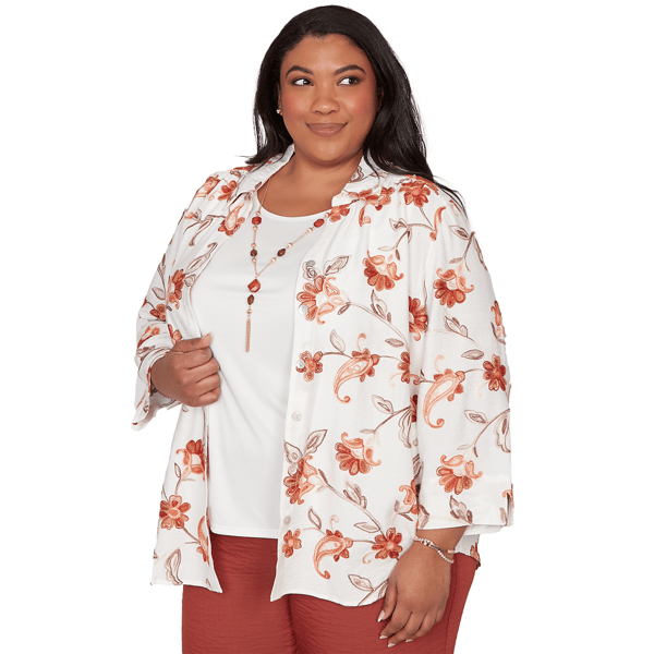 Plus Size Alfred Dunner Spice Market Paisley Floral Collared Two
