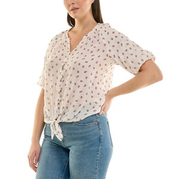 Womens Zac & Rachel Short Puff Sleeve Strawberry Blouse