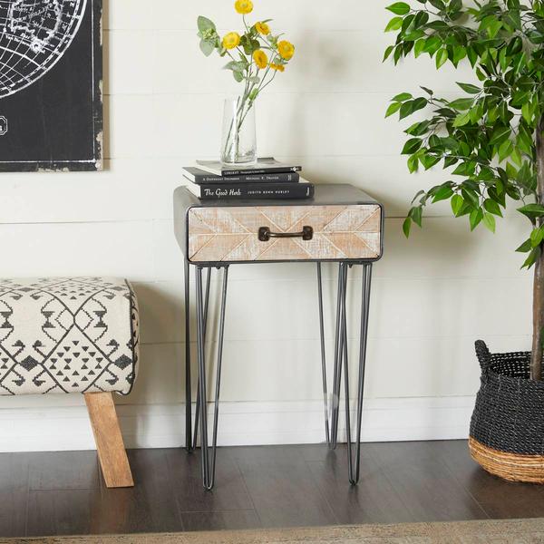 9th & Pike® Black Metal and Wood Modern Accent Table