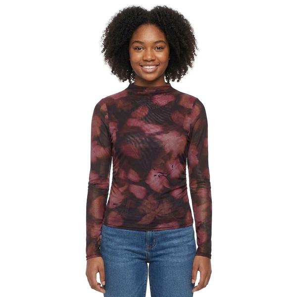 Juniors Madden Girl Long Sleeve Floral Mesh Funnel Neck Top