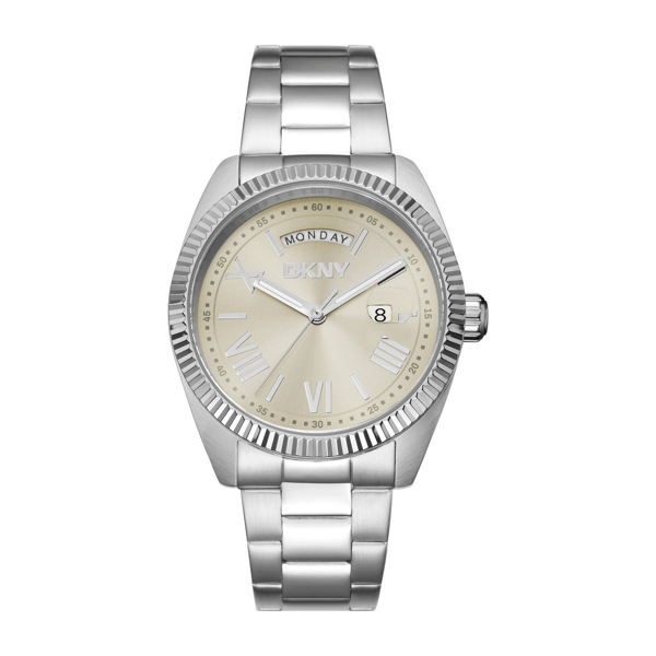Mens DKNY Day Date Fluted Bezel Bracelet Watch - DK1G141M0015