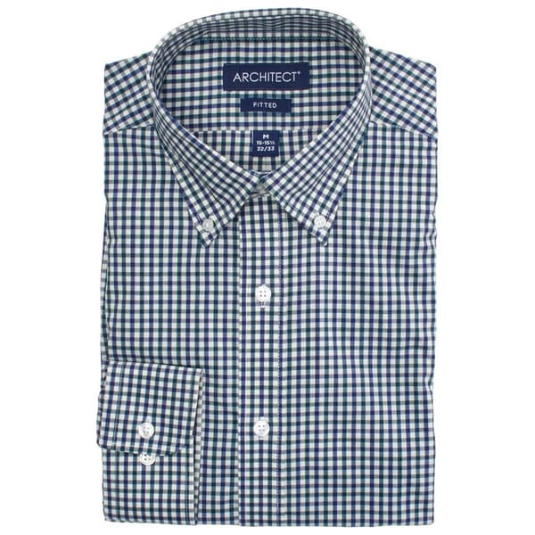 Mens Architect(R) Fitted Plaid Dress Shirt - Green/Blue Plaid - image 