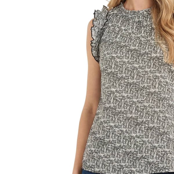 Petite NY Collection Sleeveless Ruffle Abstract Crosshatch Blouse