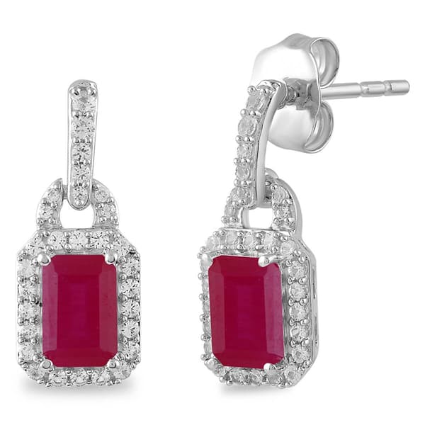 Gemstone Classics(tm) Silver Created Ruby White Sapphire Earrings
