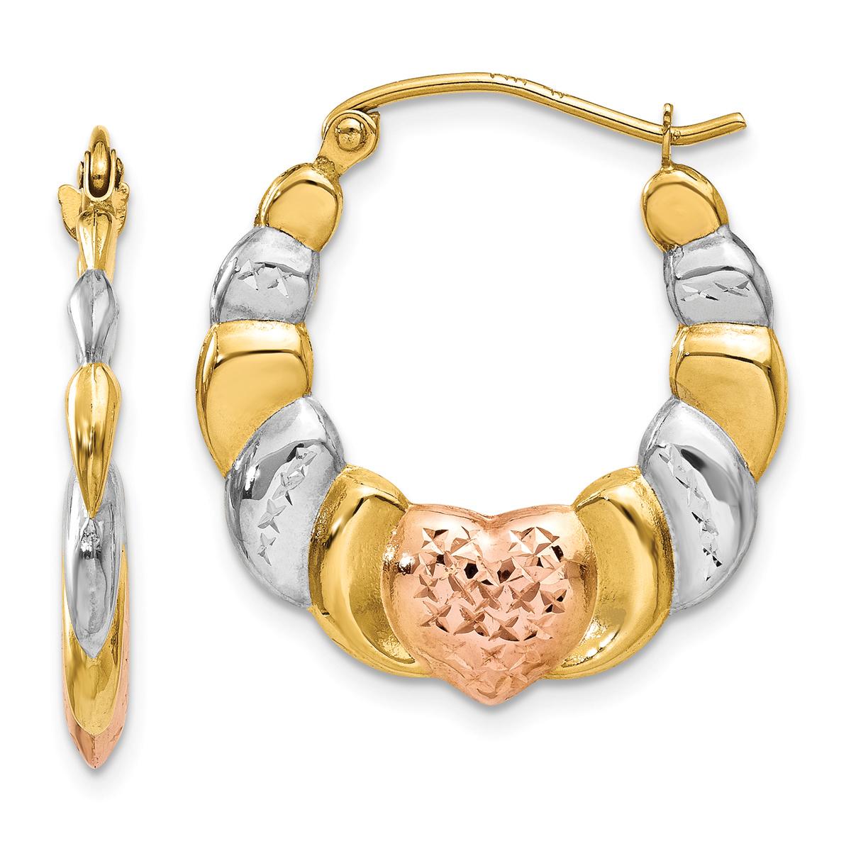 Gold Classics™ 14kt. Gold & Rhodium Scallop Hoop Earrings