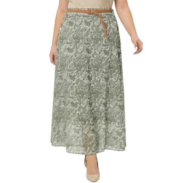Plus Size NY Collection Chiffon Printed Longer Skirt With Belt - image 