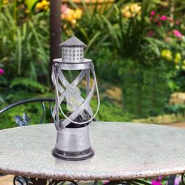 Alpine Small Silver Lantern D&#233;cor w/ LED Lights & Timer