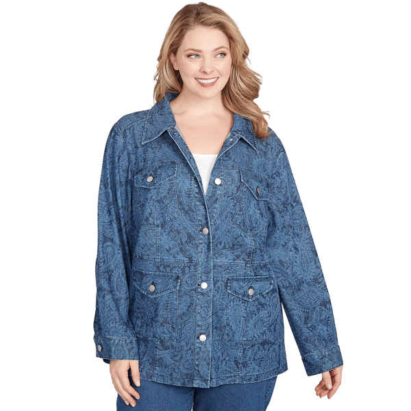 Women''s Ruby Rd. Indigo Go Paisley Stretch Denim Utility Jacket