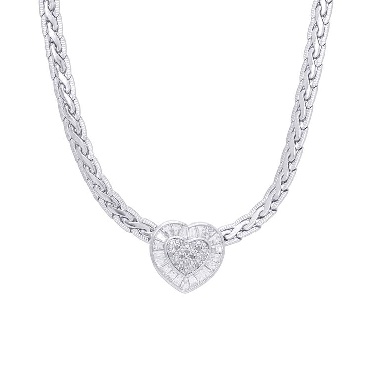 Gianni Argento 1/10ctw. Cubic Zirconia Heart Pendant Necklace