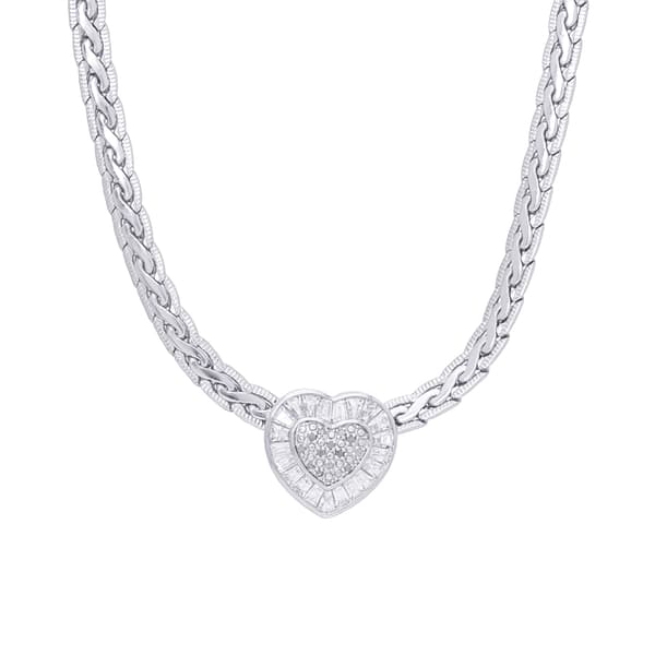 Gianni Argento 1/10ctw. Cubic Zirconia Heart Pendant Necklace - image 