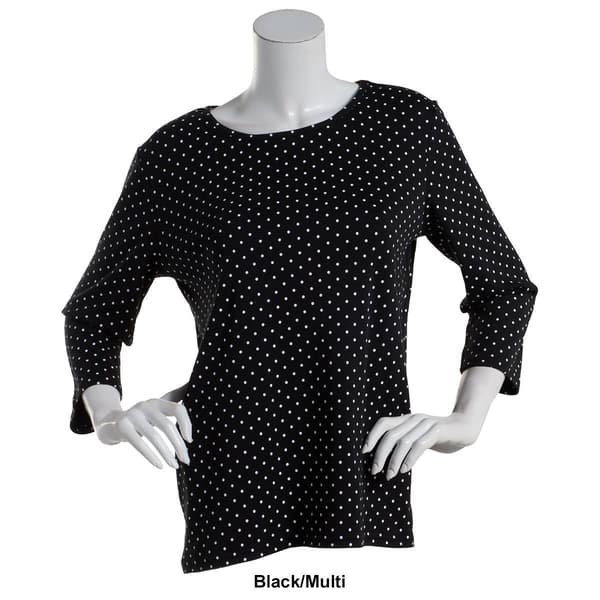 Petite Hasting & Smith 3/4 Sleeve Polka Dot Open Crew Neck Tee
