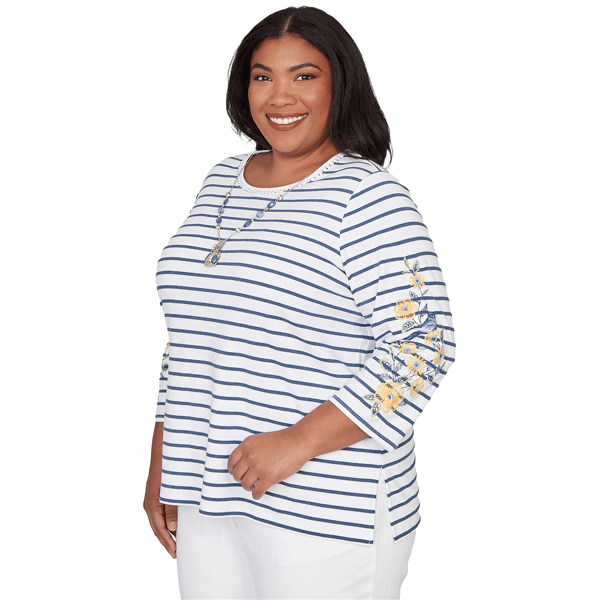 Plus Size Alfred Dunner Classics 3/4 Sleeve Stripe Bird Blouse