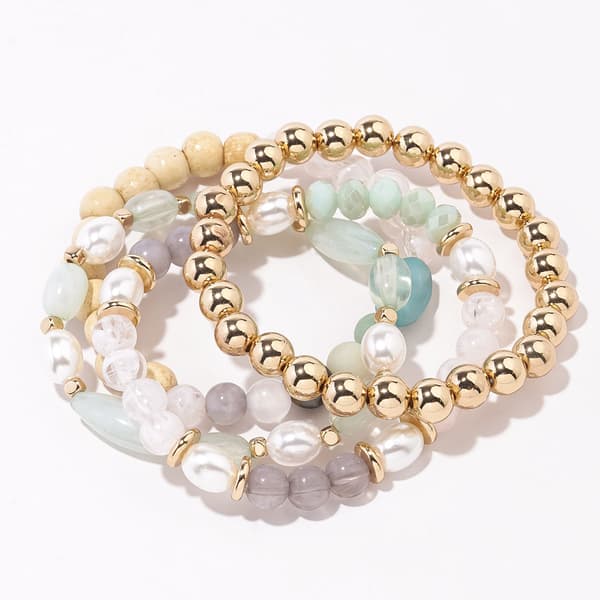Ashley Cooper(tm) 4pk. Gold-Tone/Pastel/Wood Bead Stretch Bracelet - image 